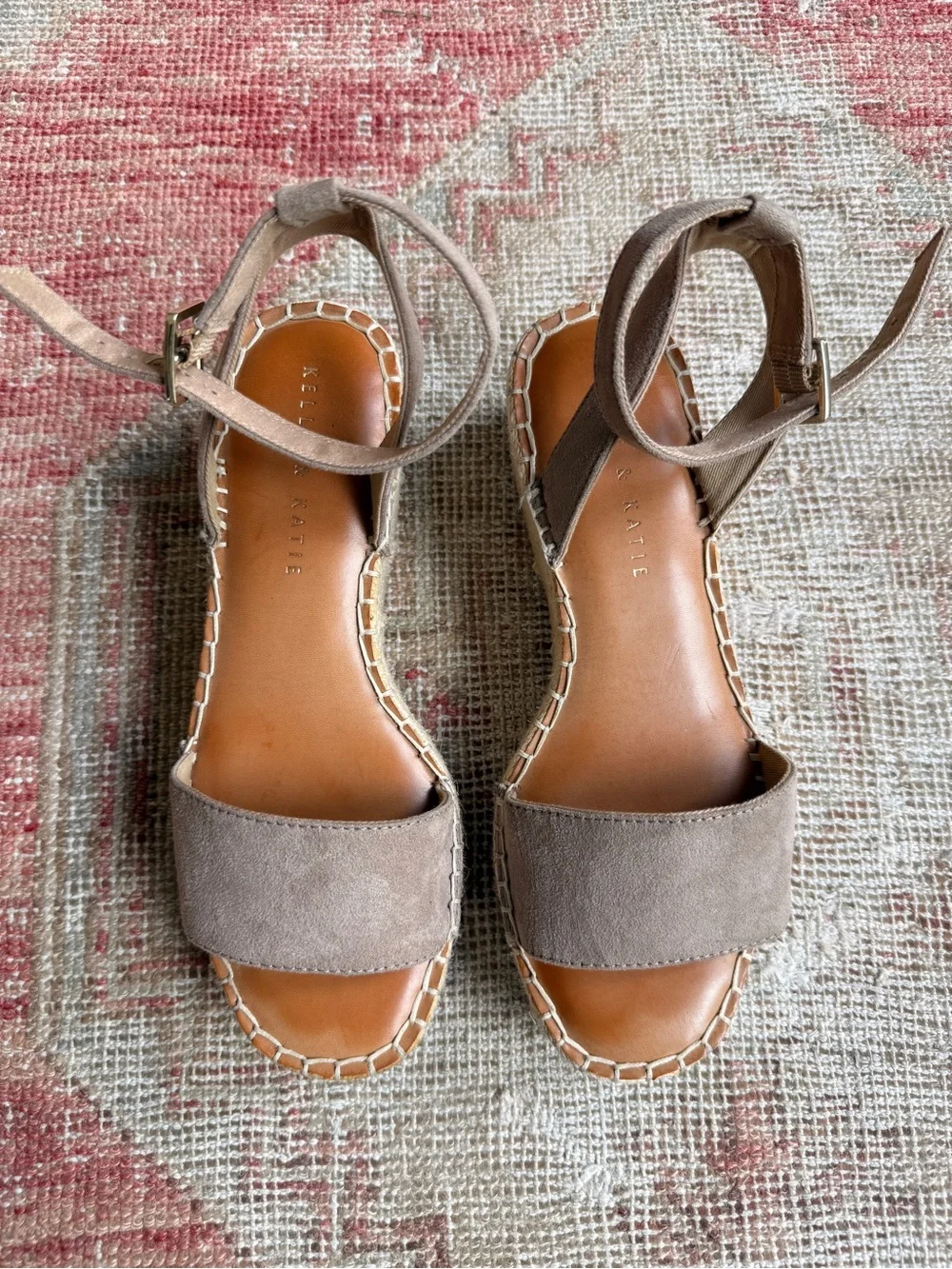 Kelly & Katie Taupe Suede Ankle-Strap Espadrille Wedges